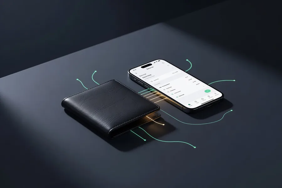 Portemonnee en smartphone